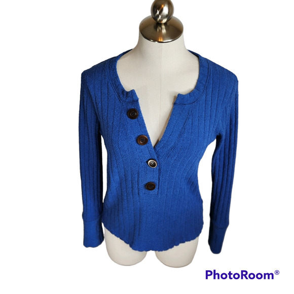 We The Free Oliver Henley Top Sailor Blue Size Medium - Picture 2 of 10